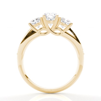 Cushion Yellow Gold Trilogy Engagement Rings