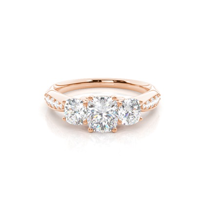 Cushion Rose Gold 3 Stone Diamond Rings