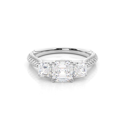 Asscher 3 Stone Diamond Rings