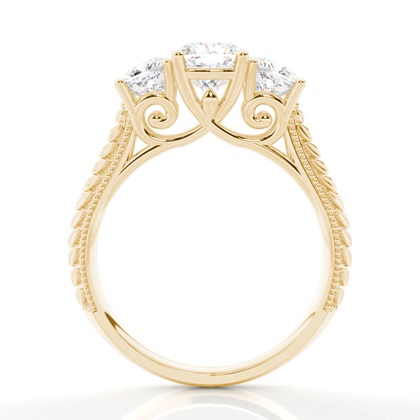 Cushion Yellow Gold Trilogy Engagement Rings