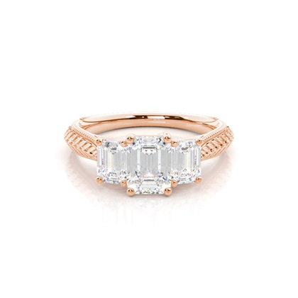 Emerald Rose Gold Diamond Rings Three Stone