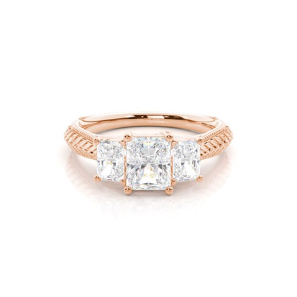 Radiant Rose Gold 3 Stone Diamond Rings