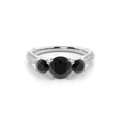 Prong Setting Black Diamond Trilogy Engagement Ring
