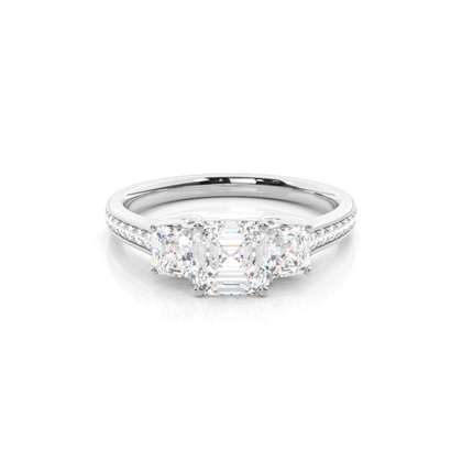 Asscher 3 Stone Diamond Rings