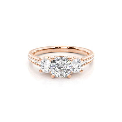 Cushion Rose Gold 3 Stone Diamond Rings