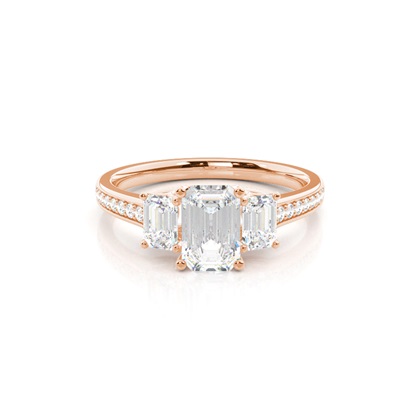 Emerald Rose Gold Diamond Rings Three Stone