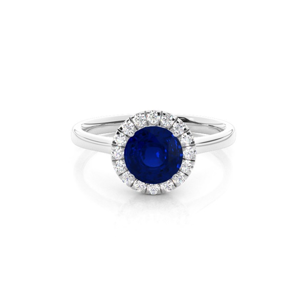 Prong Setting Blue Saphire Halo Engagement Ring