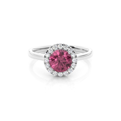 Prong Setting Pink Tourmaline Halo Engagement Ring