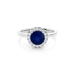 Prong Setting Blue Saphire Halo Engagement Ring