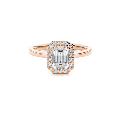 Emerald Rose Gold Halo Diamond Engagement Rings