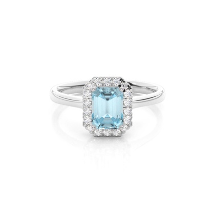 Prong Setting Aquamarine Halo Engagement Ring