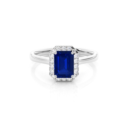 Prong Setting Blue Saphire Halo Engagement Ring