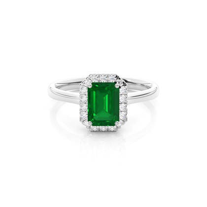 Prong Setting Emerald Halo Engagement Ring
