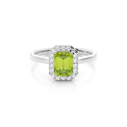 Prong Setting Peridot Halo Engagement Ring