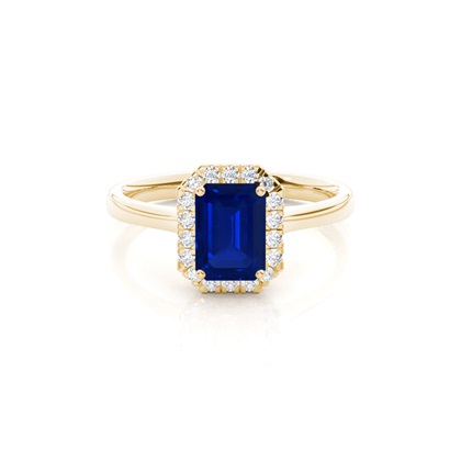 Prong Setting Blue Saphire Halo Engagement Ring