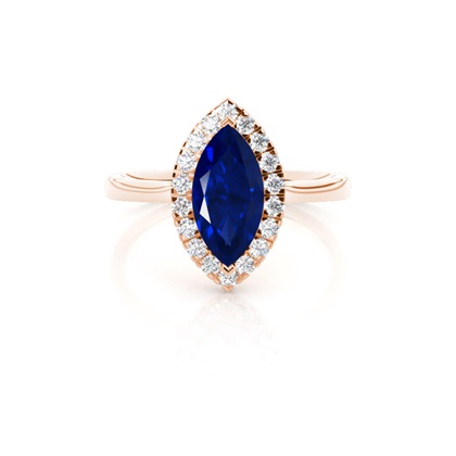 Prong Setting Blue Saphire Halo Engagement Ring