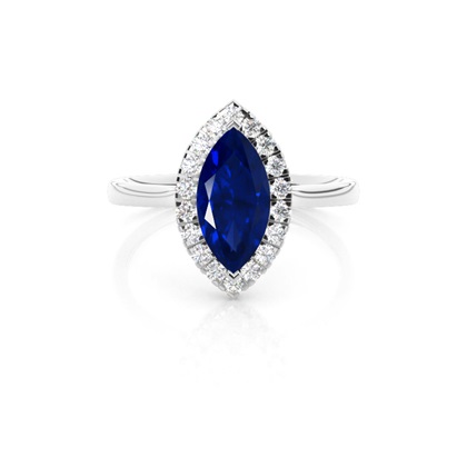 Prong Setting Blue Saphire Halo Engagement Ring