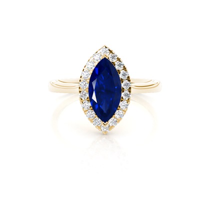 Prong Setting Blue Saphire Halo Engagement Ring
