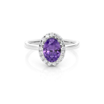 Prong Setting Amethyst Halo Engagement Ring