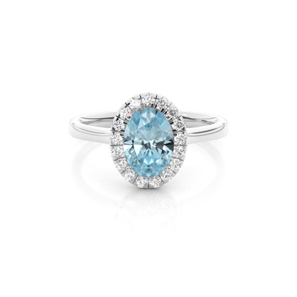 Prong Setting Aquamarine Halo Engagement Ring