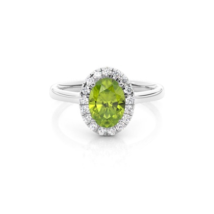 Prong Setting Peridot Halo Engagement Ring