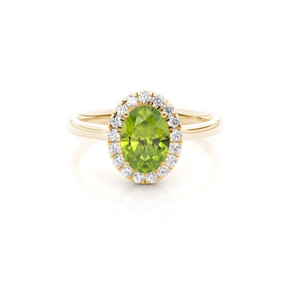 Prong Setting Peridot Halo Engagement Ring