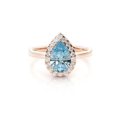 Prong Setting Aquamarine Halo Engagement Ring
