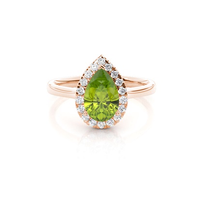 Prong Setting Peridot Halo Engagement Ring