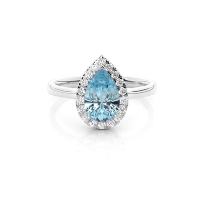 Prong Setting Aquamarine Halo Engagement Ring