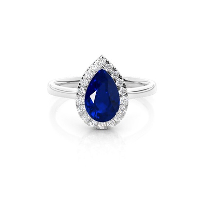 Prong Setting Blue Saphire Halo Engagement Ring
