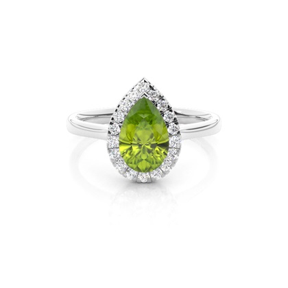 Prong Setting Peridot Halo Engagement Ring