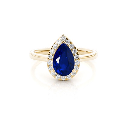 Prong Setting Blue Saphire Halo Engagement Ring