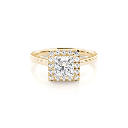 Princess Yellow Gold Halo Diamond Engagement Rings