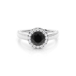 Prong Setting Black Diamond Halo Engagement Ring