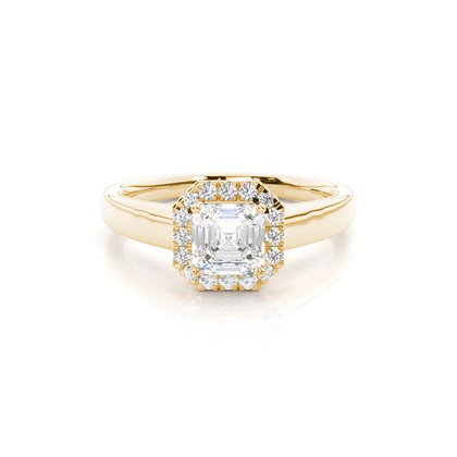 Asscher Yellow Gold Halo Diamond Engagement Rings