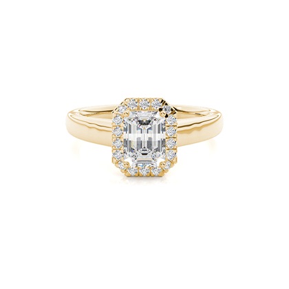 Emerald Yellow Gold Halo Diamond Engagement Rings