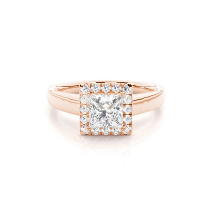 Princess Rose Gold Halo Diamond Engagement Rings