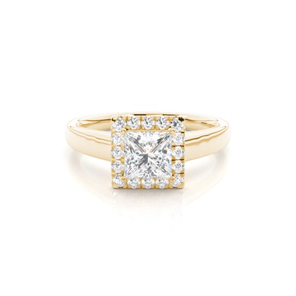 Princess Yellow Gold Halo Diamond Engagement Rings