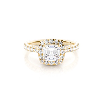 Asscher Yellow Gold Halo Diamond Engagement Rings