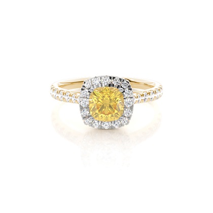Cushion Mixed Metals Yellow Diamond Engagement Rings