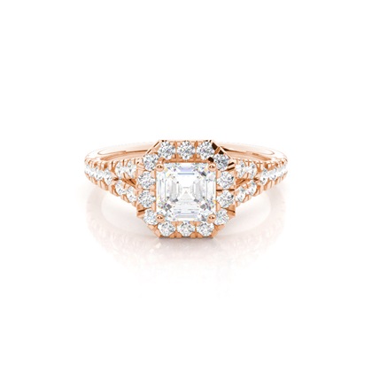 Asscher Rose Gold Halo Diamond Engagement Rings