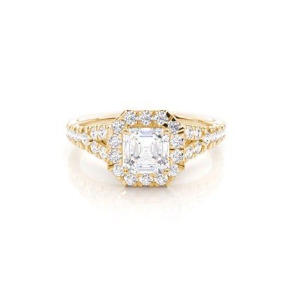 Asscher Yellow Gold Halo Diamond Engagement Rings
