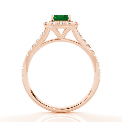 Halo-Verlobungsring Mit Smaragd-Seitenstein In Krappenfassung