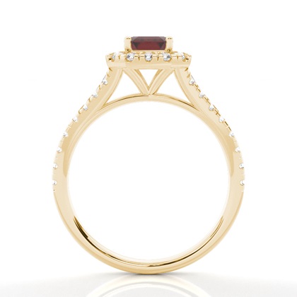 Halo-Verlobungsring Mit Granat-Seitenstein In Krappenfassung