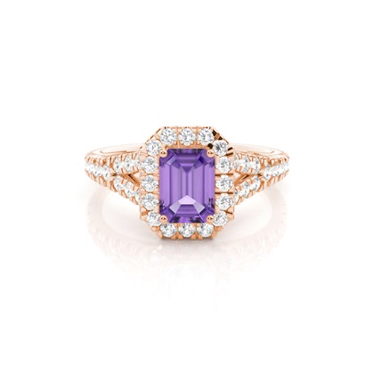Prong Setting Amethyst Side Stone Halo Engagement Ring