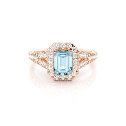Prong Setting Aquamarine Side Stone Halo Engagement Ring