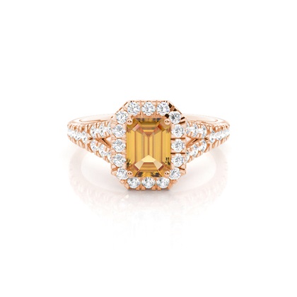 Prong Setting Citrine Side Stone Halo Engagement Ring