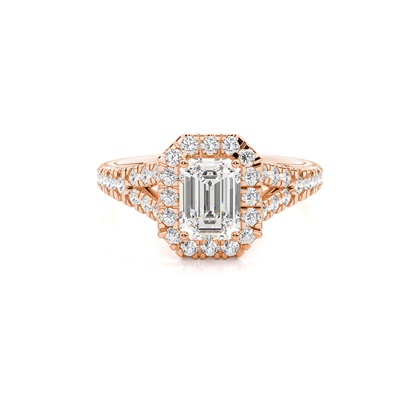 Emerald Rose Gold Halo Diamond Engagement Rings