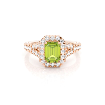 Prong Setting Peridot Side Stone Halo Engagement Ring