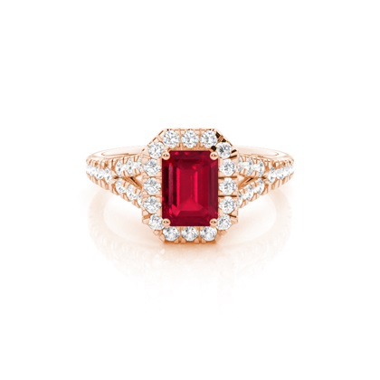 Prong Setting Ruby Side Stone Halo Engagement Ring